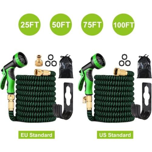 25ft Expandable Garden Hose with 9 Nozzle Flexible Strong Water Hose with 3/4 Inch Solid Brass Connector and Double Latex Core