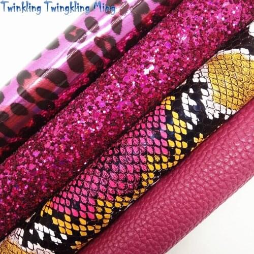 ROSE Glitter Fabric,Leopard Synthetic Leather, Embossed Snake Litchi Faux Fabric Sheets For Bow A4 21x29CM Twinkling Ming XM024A