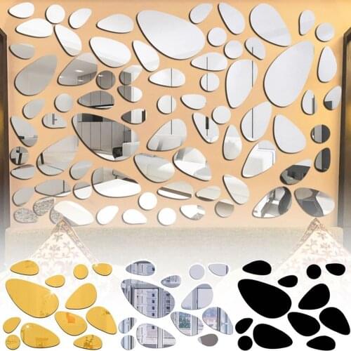 20Pcs Removable Self-adhesive Wall Stickers 3D Pebble Decals Mirror Surface Vinyl Mural Art Living Room Ornament Home Decoration
