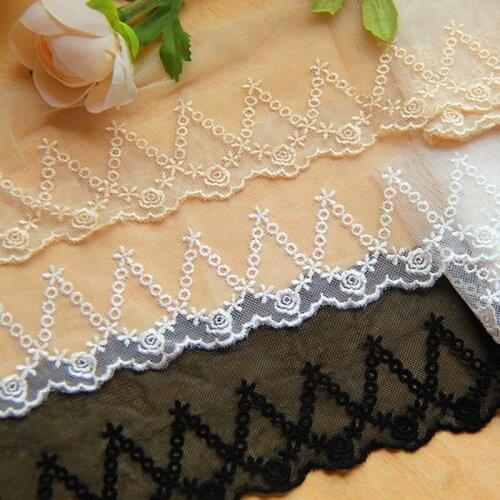 Mesh Embroidery Lace Wave Striped Polyester Embroidered White And Black Scalloped Lace Sewing Garment Accessories 7cm