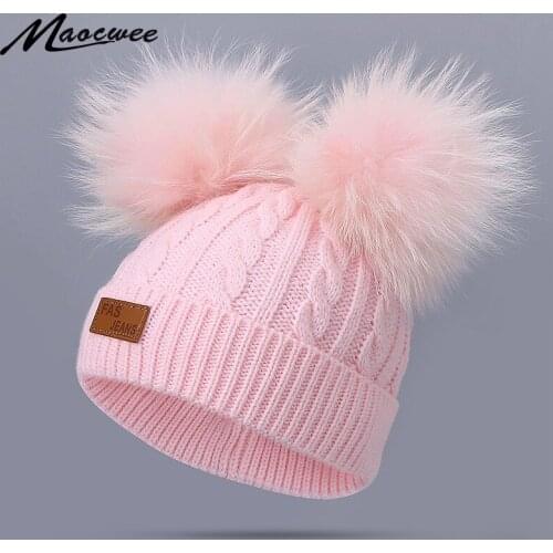 Beautiful PomPon Hat Children Baby Caps Beanies Dyeing ball Winter Warm Knitted Skullies Hats Pure Colour Striped Cap Quality