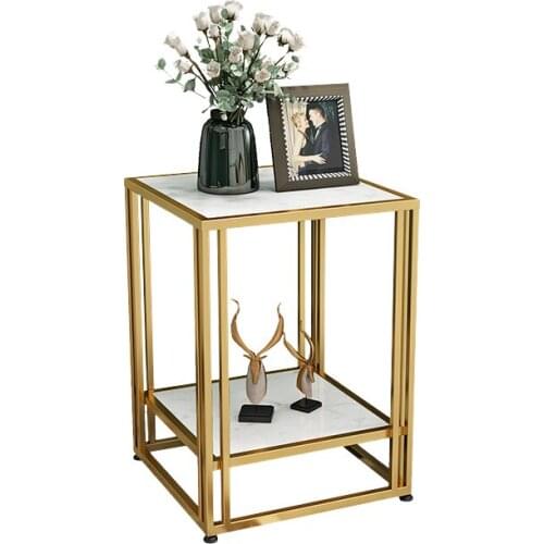 Nordic Marble Side Table Small Apartment Living Room Light Luxury Metal Coffee Table Corner Bedside Table Square Tea Table
