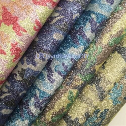 1PC 21X29CM Glitter Fabric, Camouflage Printed Glitter Leather Sheets For Making Bows LEOsyntheticoDIY T447