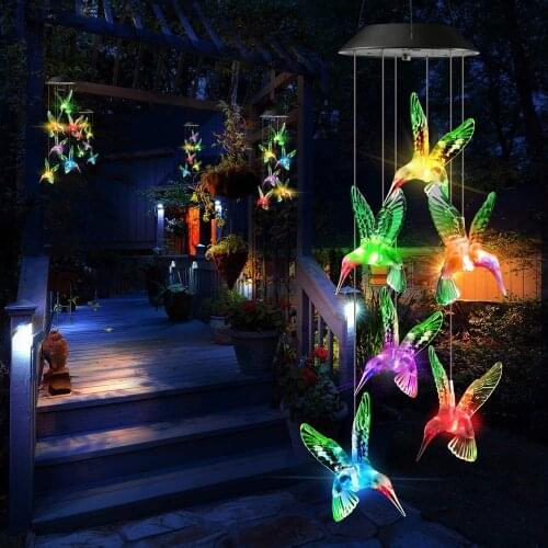 Outdoor Waterproof Windchime Solar Light Color Changing Christmas Windbell Light Crystal Butterfly lamp for home Yard Decoration