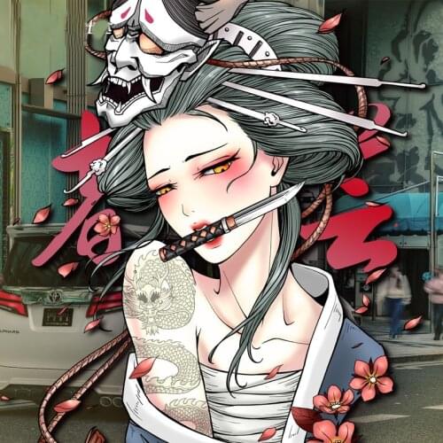 Japanese Geisha Charm Car Sticker Decoration Window Car Body Auto Decal Flirt JDM Vinyl Refletive Sticker Door Style Accessories