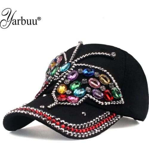 [YARBUU] New fashion Luxury Rhinestone Woman Baseball Cap Butterfly Pattern Gorras Female Glass Diamonds Hip Hop Hat