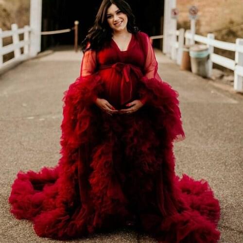 2021 Chic Tulle Maternity Robes Sheer See Through Fluffy Tulle Maternity Dress for Photoshoot Women Dressing Gown Photography