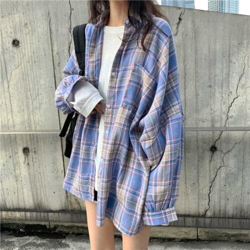 2021 New Hot Sale Loose Large Big Plus Size Women Clothing Tops Long Sleeve Sun Protection Check Coat Long Sleeve Shirt Blouses