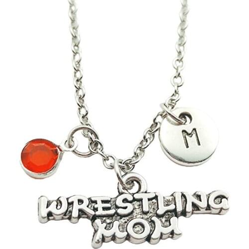 Wrestling Mom Necklace Birthstone Creative Initial Letter Monogram Fashion Jewelry Women Christmas Gifts Accessories Pendant