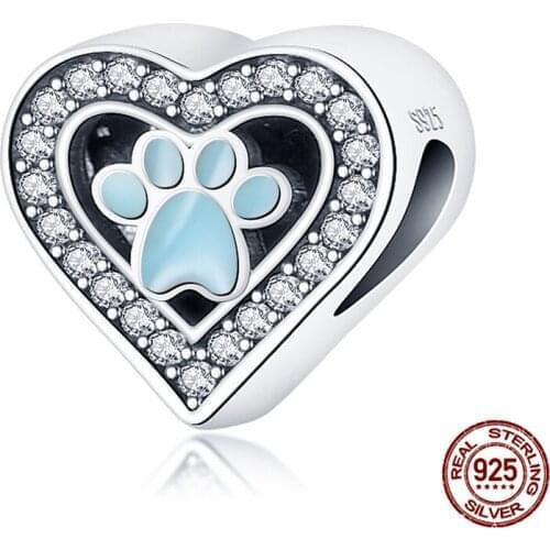 100% Real 925 Sterling Silver Heart-shaped Zircon Bear Paw Fit Original 3mm Bracelet&Bangle Making Fashion DIY Jewelry For Women