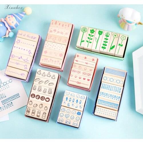 6pcs/set Vintage Forest geometry food stamp DIY wooden rubber stamps for scrapbooking stationery scrapbooking standard stamp