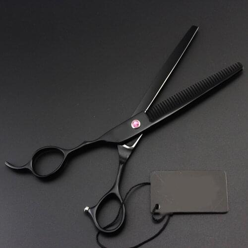 7inch left-hand Hair Straight Thinning Scissor 62HRC black Color Professional Hairdressing Barber Tool Shear Clipper Laser carve