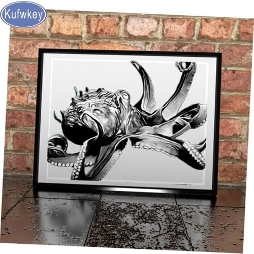 3d diy diamond painting"Octopus"black and white diamond embroidery sale, mosaic full square rhinestones animal,home decor