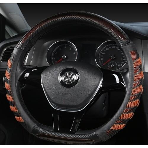 D Shape O Shape Steering Wheel Cover Genuine leather Cow Skin + Carbon Fibre 38CM Car Wheel Cover Interior Accessories
