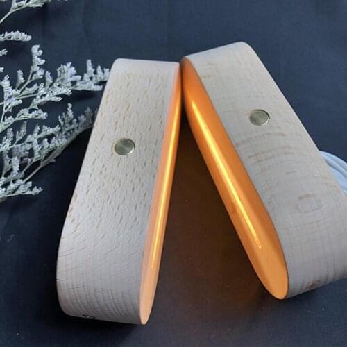 1 Piece Touch Control Wood LED Night Lamp Base Crystal Crafts Glass Ellipse Shaped Luminous Base Natural Wood Processing