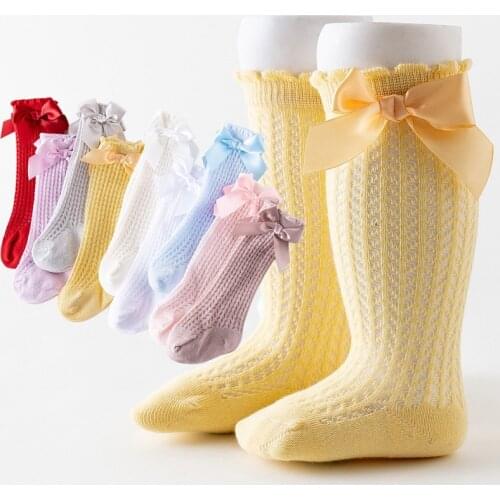Baby Knee-Length Socks Thin Spring and Summer Big Bow Mesh Socks Baby Mosquito Socks Newborn Over-The-Knee Socks