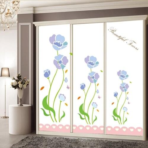 Elegant flowers wardrobe stickers PVC Material DIY wall decals for Living room Bathroom Glass Window Home decoration stickers