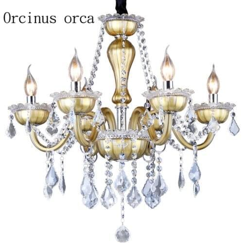 European luxury gold candle crystal chandelier hotel living room dining room French creative LED crystal lamp free shipping
