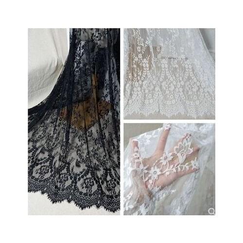 French Eyelash Lace Fabric 150cm White Black Diy Exquisite Lace Embroidery Clothes Wedding Dress Accessories 3M/pack