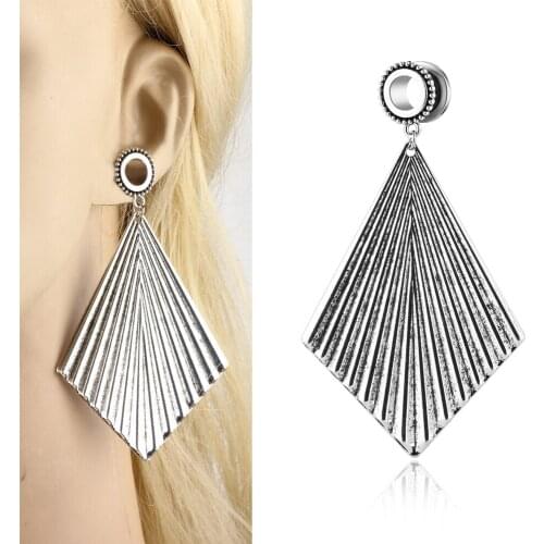 JUNLOWPY Stainless Silver Rose Gold Dangle Ear Gauges Screw Ear Tunnels and Plugs 2g-5/8" Earrings Stretcher Piercing Set 60pcs