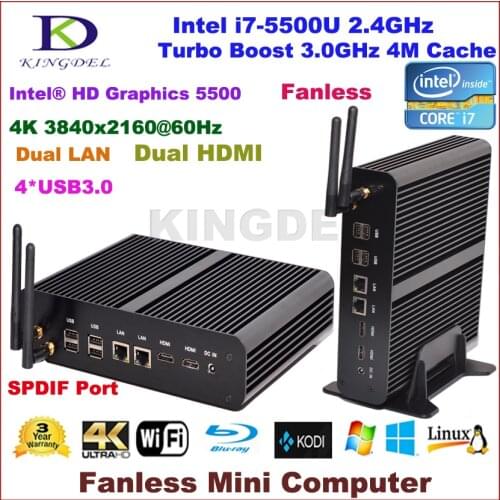 KINGDEL Fanless HTPC Mini PC intel i7 5th Gen. CPU,16GB RAM+SSD, Ultra HD 4K 2*Gigabit LAN+2*HDMI+SPDIF+4*USB 3.0 Free Shipping