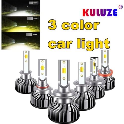KULUZE f2 three color H1 H3 H7 H11 9005 9006 high low beam H4 led headlight bulb 2 Pcs