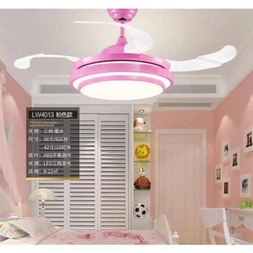 LED 36/42 inch Ceiling fans light children room football boy remote control 3 color ceiling fan lamp girl princess lamp pink