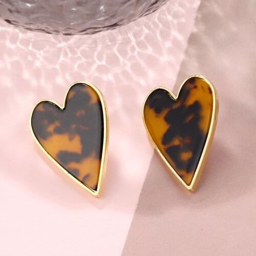 Lost Lady Leopard Heart Stud Earrings for Women Fashion Acrylic Resin Statement Earrings Wholesale jewelry Dropshipping Bijoux
