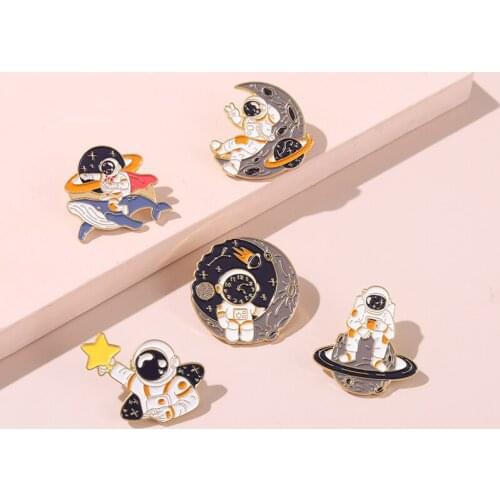 Universe Rocket Whale Star Moon Galaxy Enamel Pins Astronaut Planet Metal Brooch Badges Pin Up Gifts For Adventurer Space Lover