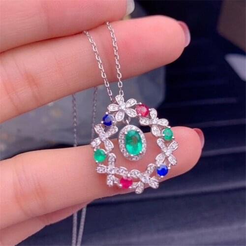 Fashion silvernature emerald SI grade natural emerald solid 925 silver emerald pendant romantic gift