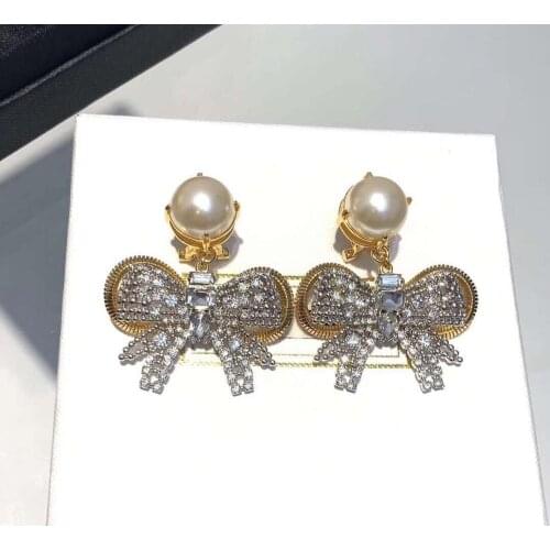 Fashion jewelry & Accessories New Girls Lovely Bow Crystal Earrings Pearl Ear Clip For Womens party Festival wedding gift