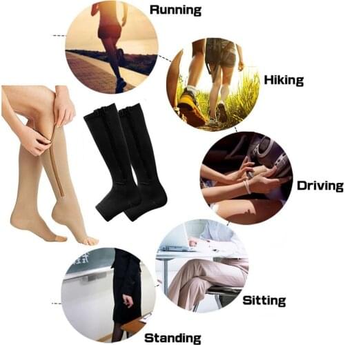 Compression Socks Zipper Calf Pressure Compression Socks Open-toe Solid Color Men Women Not Cover Toes Compression Sports Socks