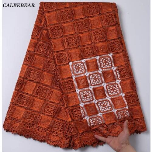 Latest African Guipure Cord Lace Fabric Embroidery Nigerian Water Soluble Cord Lace Fabric With Beads For Wedding Party S2201