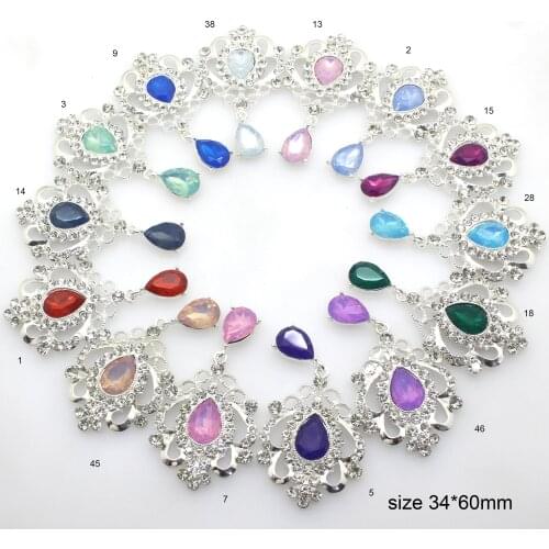 New10Pcs/lot 34*60mm protein material alloy shiny rhinestone flat brooch,Alloy crystal Diy Jewelry Accessories craft production