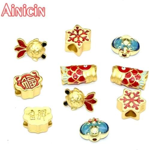 New Arrival Red Enamel Gold Plating Goldfish Star Shape Big Hole Beads For Fashion Women Bracelet Making Findings 50pcs/lot