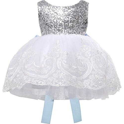 Xmas Party New Fashion Infant Baby Girls Sleeveless Bow Floral Print White Lace Ball Gown Knee-Length Princess Dress Sundress