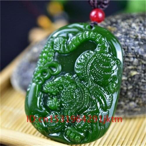 Fashion Tiger Natural Jade Charm Gifts Men Hand for Chinese Jadeite Carved Women Green Jewelry Amulet Necklace Pendant