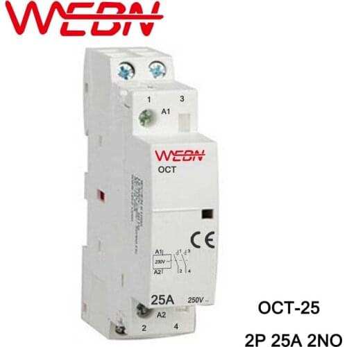 OCT Series AC Household Contactor 230V 50/60Hz 2P 25A 2NO Two Normal Open Contact Din Rail Contactor