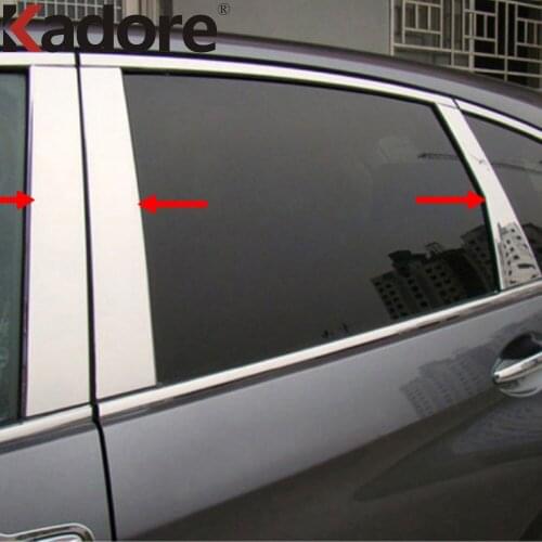 Window Center Pillar Cover Trim For Hyundai Santa Fe 2013 2014 Stainless Steel Windows Middle Strip Car Styling Accessories 6pcs