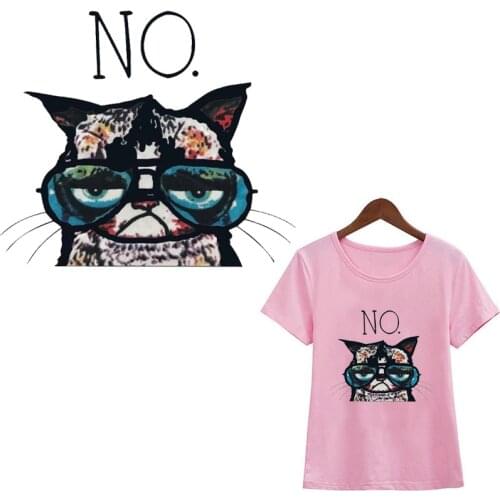 Wholesale Cooling Black Cat Ironing on Heat Transfer A-level Washable Patches Stickers For Clothes DIY Appliques Animal Patches