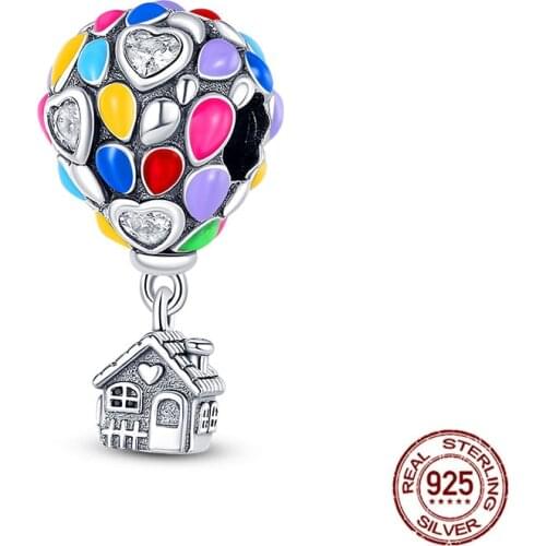 Family Love Charm Heart CZ House Color Hot Air Balloon Dangle Charm Bead Fit Original Pandora Bracelet 925 Sterling Silver Gift
