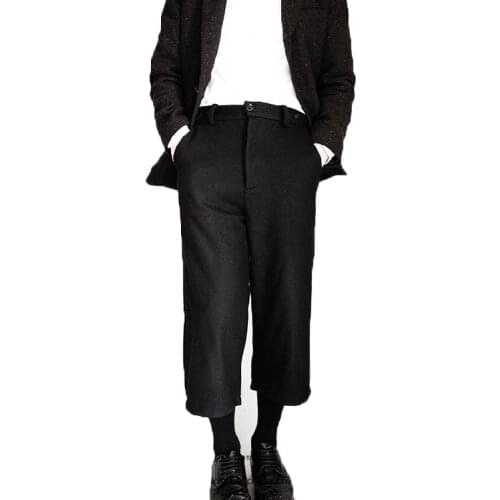 Casual Mens pants Maoni Wide Leg Pants Capris loose straight tube Wool Thick youth fashion urban black
