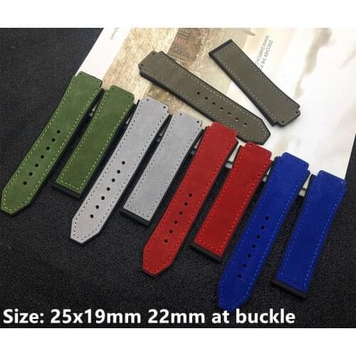 25*19mm Crazy horse leather Nature rubber silicone watchband watch band for Hublot strap for Big bang belt for classic fusion
