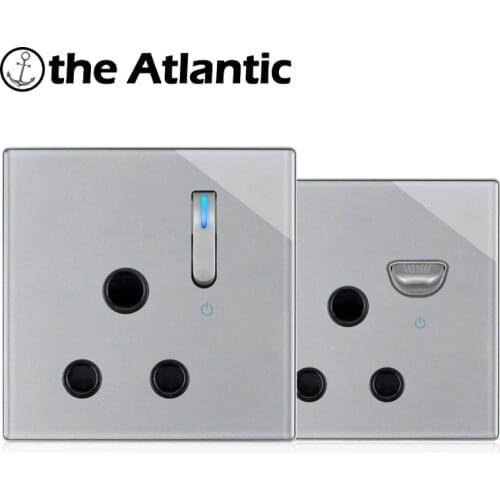 15A South Africa Socket Aircond Socket Power Wall Outlet Electrical Outlet With LED Gray Grey Glass SA SANS 3 Pins Socket