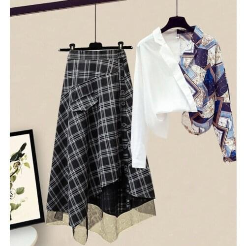 Shirt High Waist Half-length Skirt Two-piece Spring Wear 2021 New Workwear Set Womens Two-piece Skirt Womens Skirt