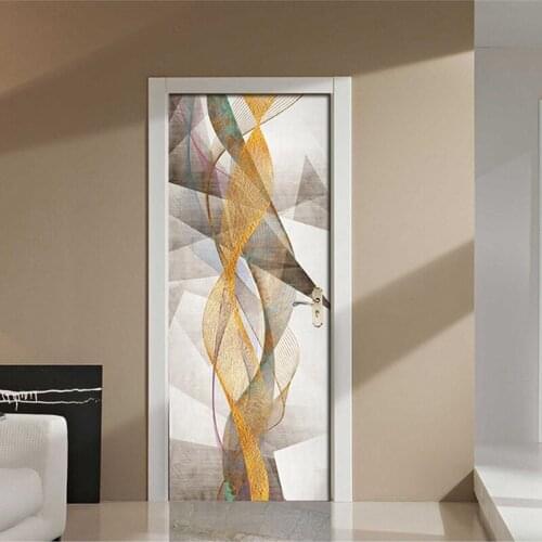 Self Adhesive Renew Home Decor 3d Door Sticker Geometry Print Art Waterproof Wallpaper Mural Wardrobe Renovation Decal Picture