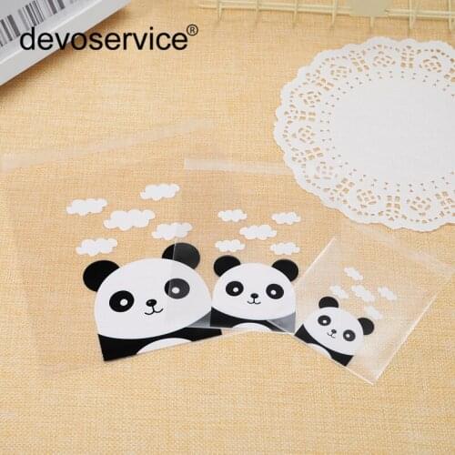 100Pcs Cute Panda Self-adhesive Cookie Cake Bag DIY Candy Gift Bag Dessert Food Packing Transparent Plastic Bags Party Supplies