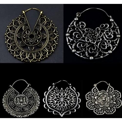 20g Brass Copper Tribal Indian Spiral Drop Earring Weight Flower Charming Ear Hoop Jewelry Dangle Ear Piercing Style