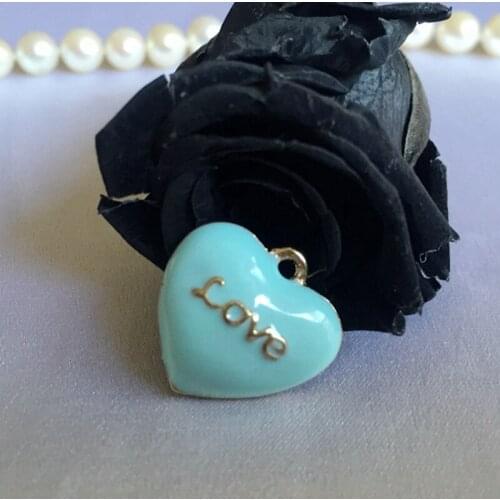 15MM 32Pcs/Pack KC Gold Color Blue Love Heart Glazing Alloy Jewellery Charms Jewelry Pendants