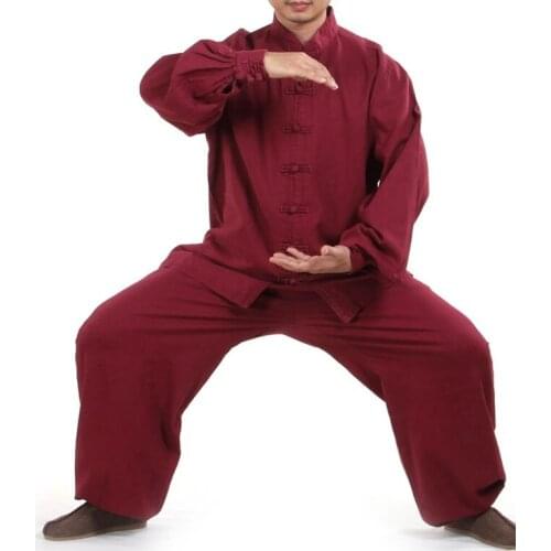 Unisex dark red Autumn&Winter&Spring wing chun kung fu suits meditation lay clothing martial arts tai chi uniforms high quality
